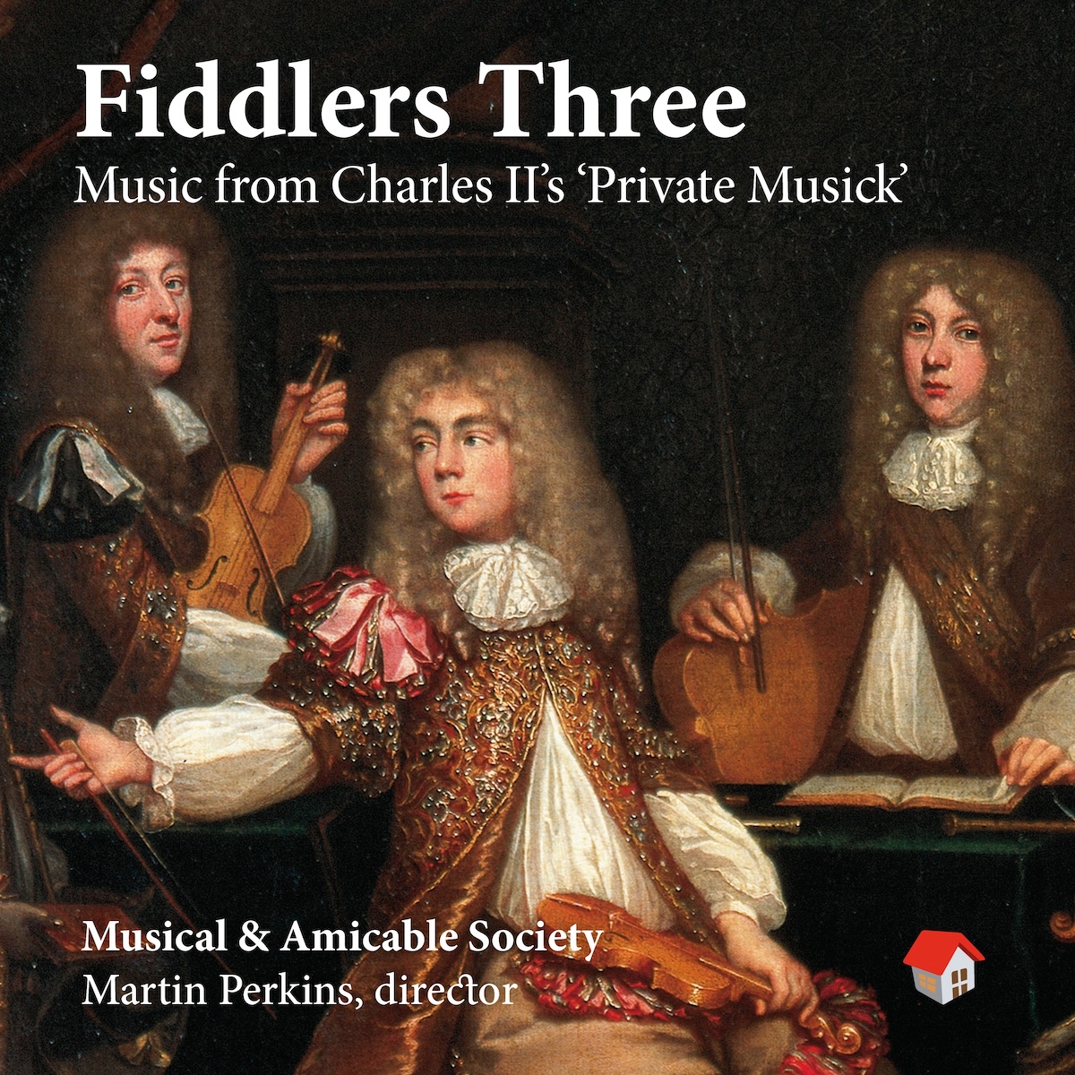 Fiddlers Three album cover reproducing a 17th English century painting of three violinists in opulent clothing